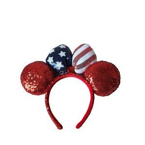Disney Parks Minnie Mouse Red White and Blue Ear Head Band One Size